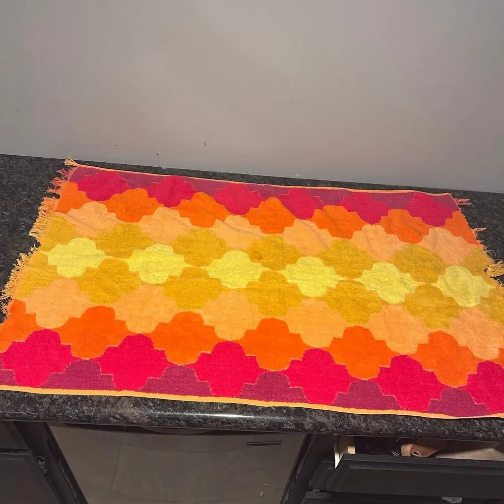 Vintage 70s Bath Towel Red Orange Beaux Arts Made in Canada